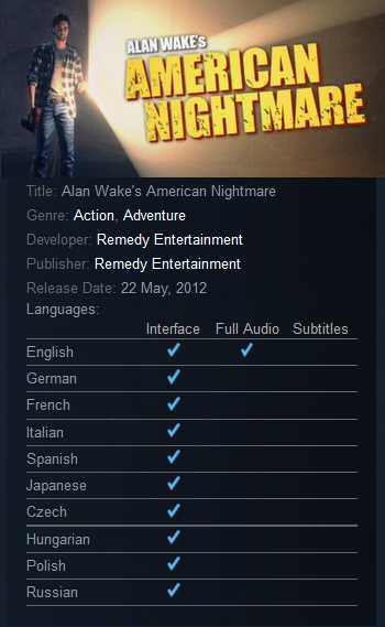 Alan Wake's American Nightmare Steam - Click Image to Close